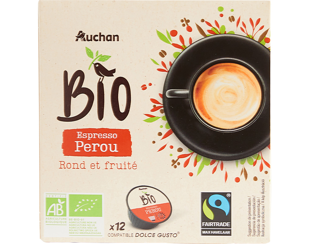 CÁPSULAS CAFÉ DG AUCHAN BIO PERU 12 UN