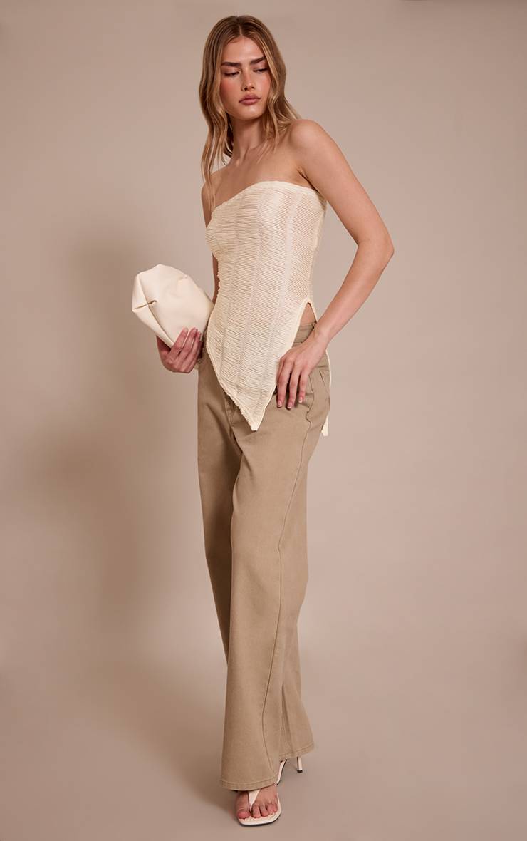 Crème Top Bandeau Texturé À Ourlet Asymétrique