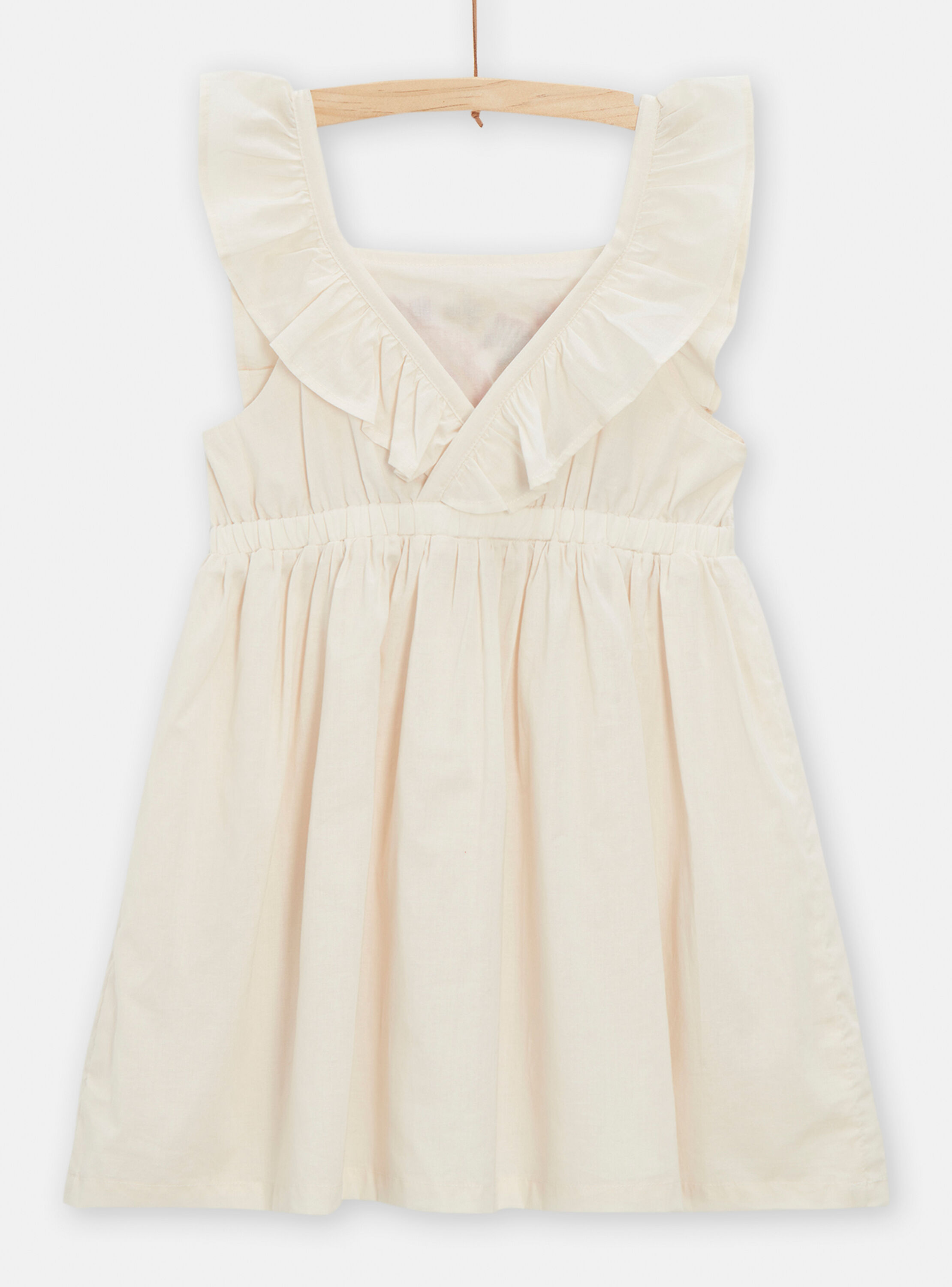 Girl's dark ecru floral embroidery halter dress