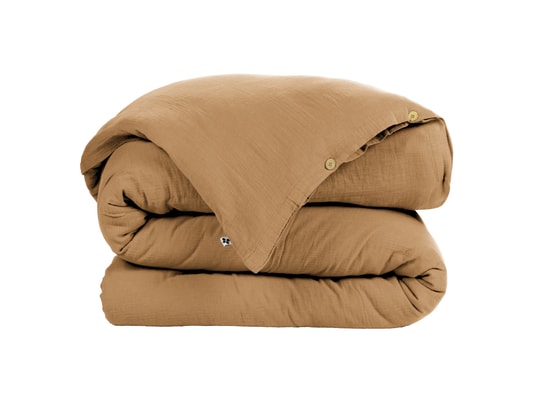 TERRE DE NUIT - Housse de couette double gaze de coton marron 200x200 cm