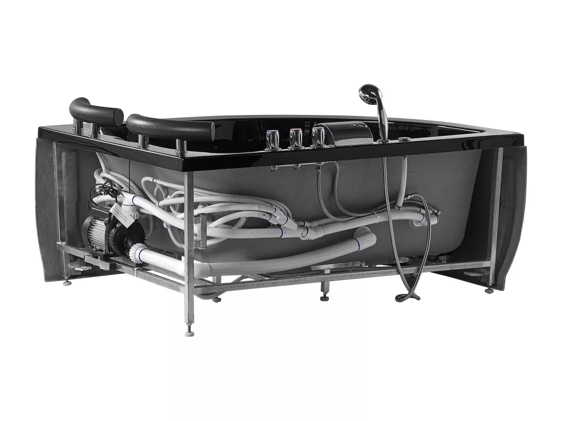 Baignoire angle droite noire 158 x 113 cm avec LED PARADISO