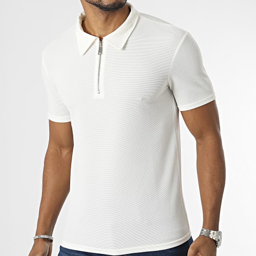 Polo Manches Courtes Col Zippé Blanc Cassé