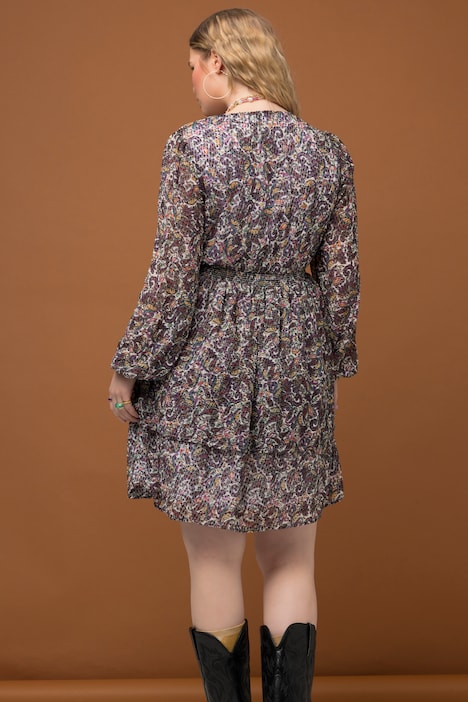 Minikleid, A-Line, Paisley Print, Volants, Langarm