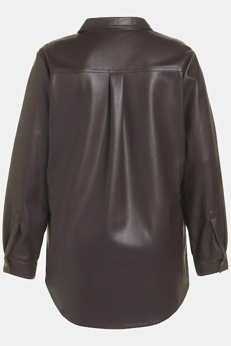 Bluse, Lederoptik, Hemdkragen, Quernaht, Langarm