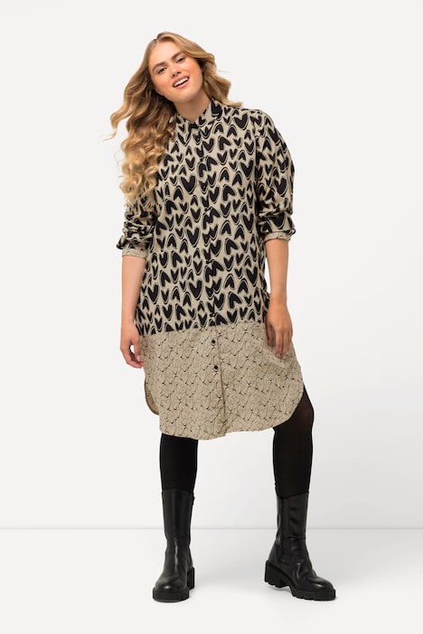 Longbluse, Patchlook, Herzen, Hemdkragen, Langarm