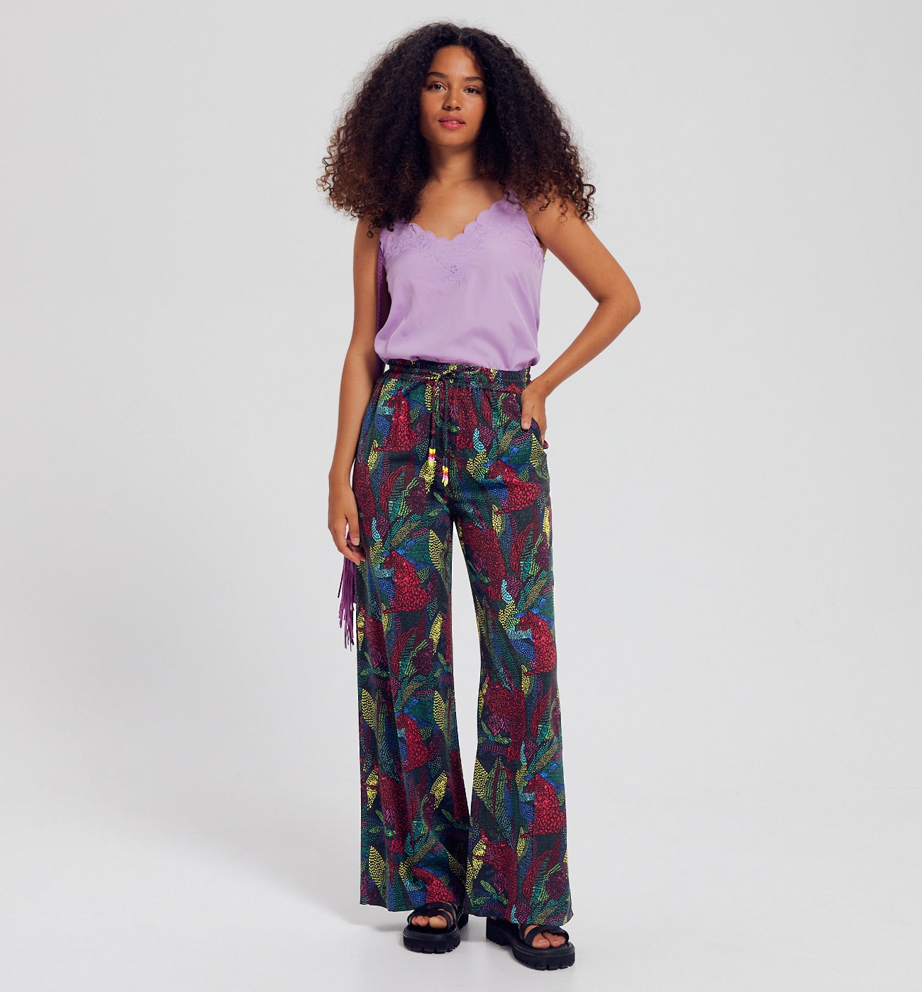 Pantalon large imprimé Femme - Imprimé noir