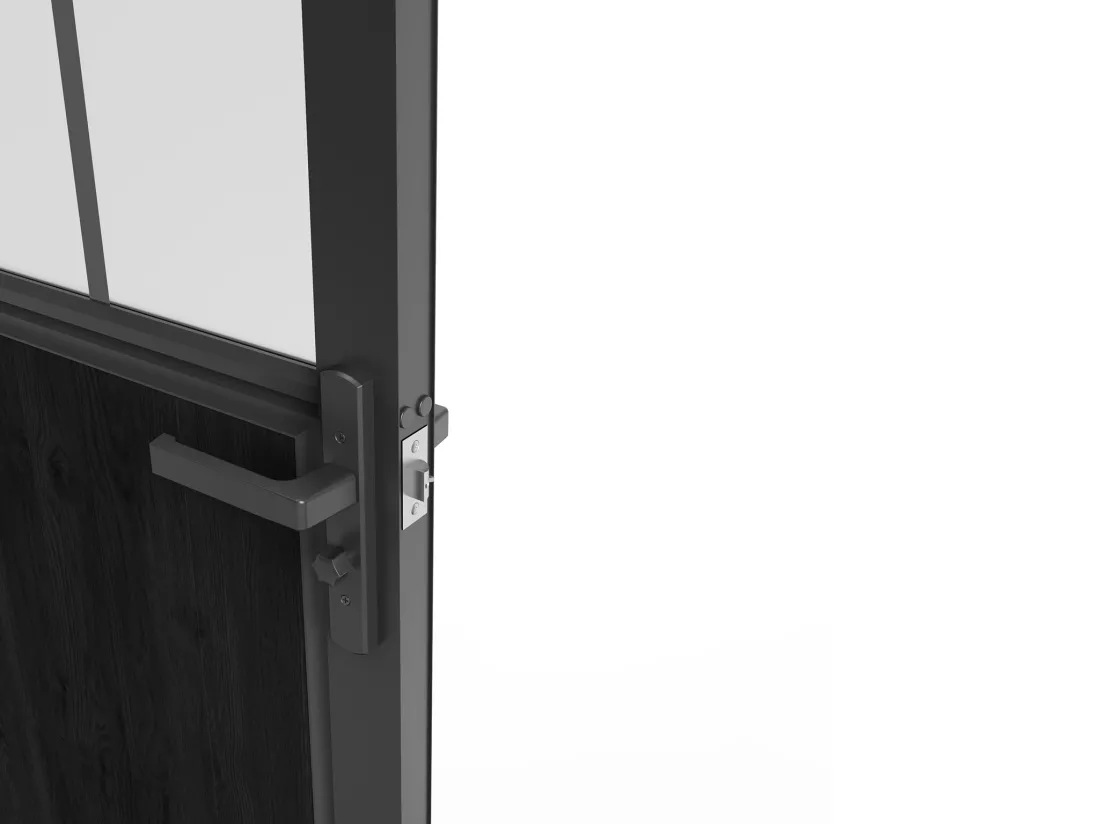 Bloc porte réversible en aluminium et verre trempé dépoli style atelier - H204 x L93 cm - Noir - ERMELO