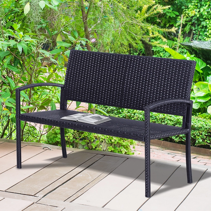 Outsunny Polyrattan Gartenbank schwarz