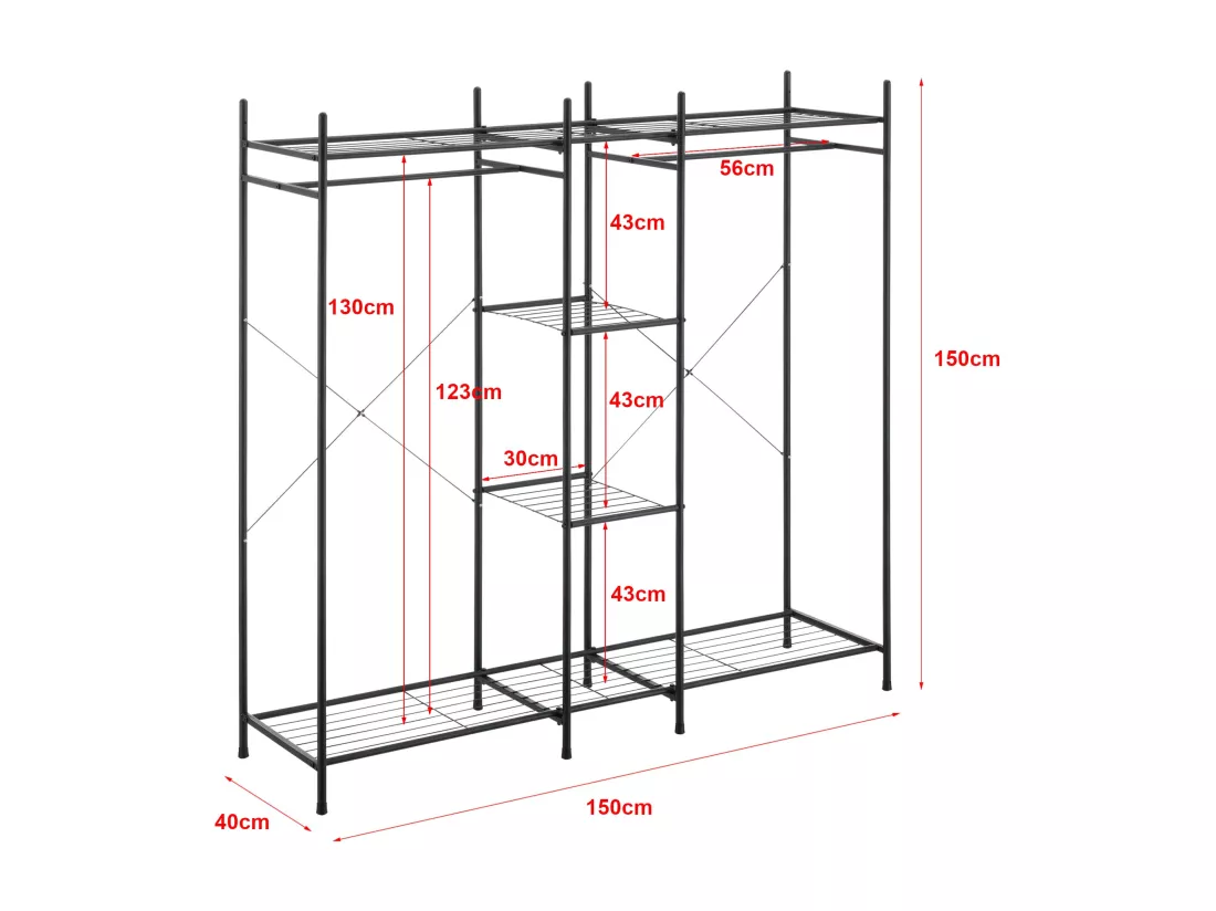 Garde-robe avec étagères meuble noire 150 x 40 x 150 cm 03_0008152