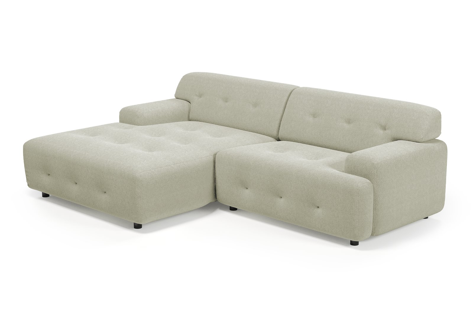 Bob sofa 1,5-seter med sjeselong venstre. Tekstil Mito 60 Tan med sorte ben.