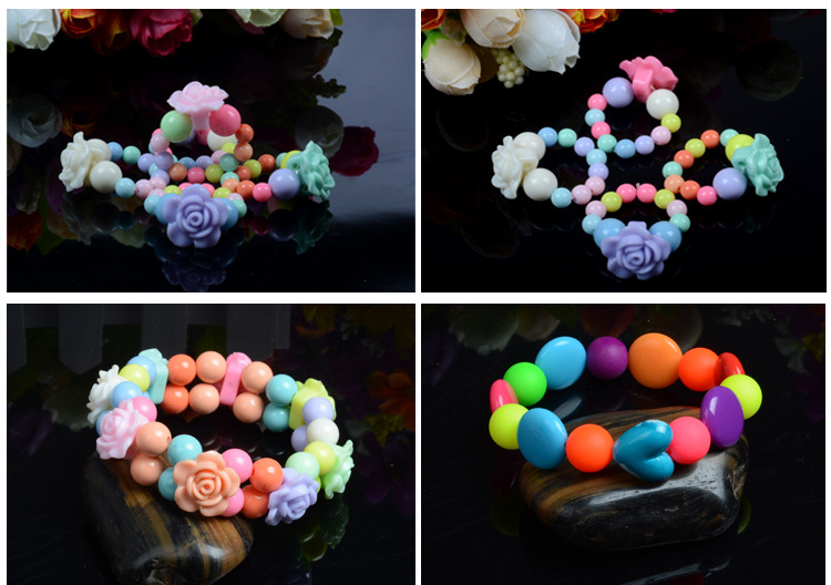 (300-tlg. Set) Kinder Perlen DIY Bastel Schmuck mit Nylon Faden für Armband / Kette - Blumen / Schleifen