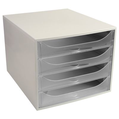 Exacompta Ecobox - Module de classement 4 tiroirs - blanc/cristal