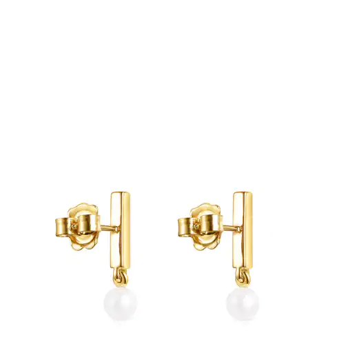 Brincos Nocturne com banho de ouro 18k sobre prata, diamantes e pérola.