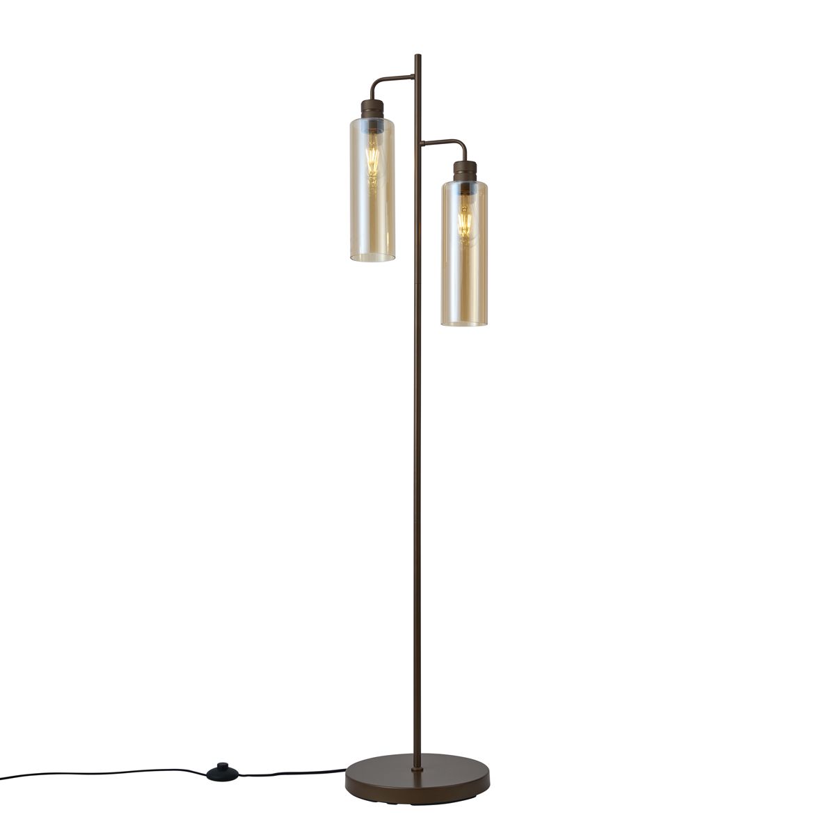 Hotel Chique vloerlamp donker brons met amber glas 2-lichts - Stavelot