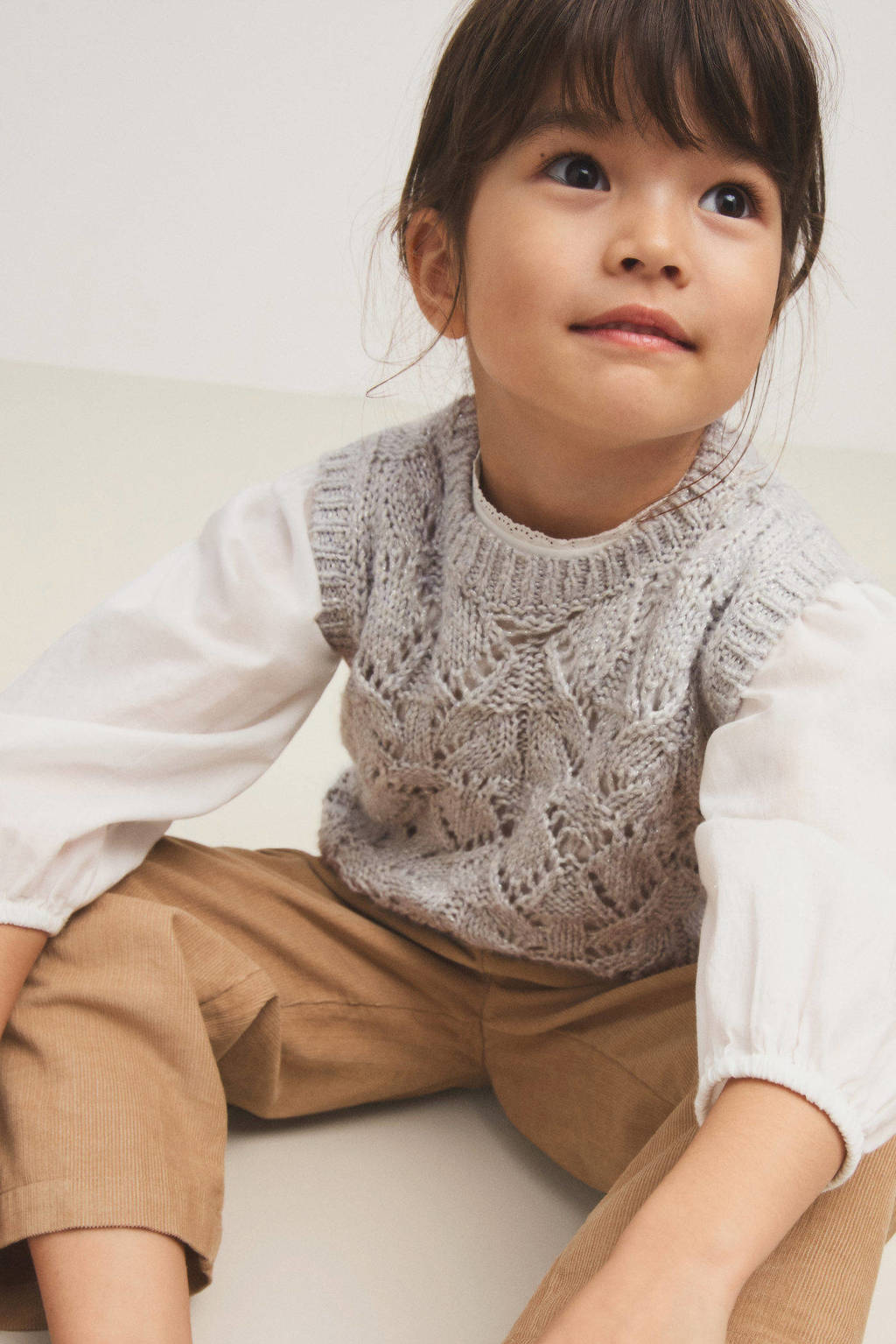 Mango Kids spencer grijs fijn gebreid