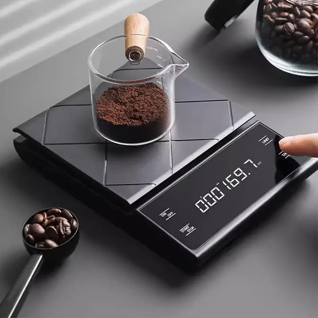5 kg/0,1 g kaffevægt med timer USB-opladning Sort