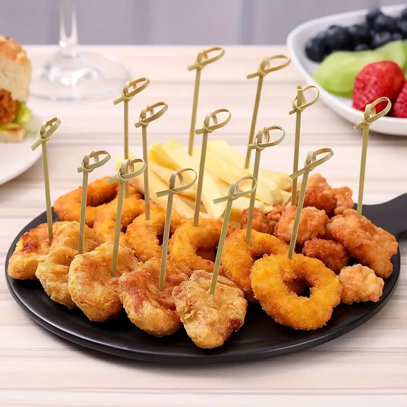 (100er Set) 12cm Einweg Bambus Sticks Fingerfood Party Spiesse Cocktail Zahnstocher