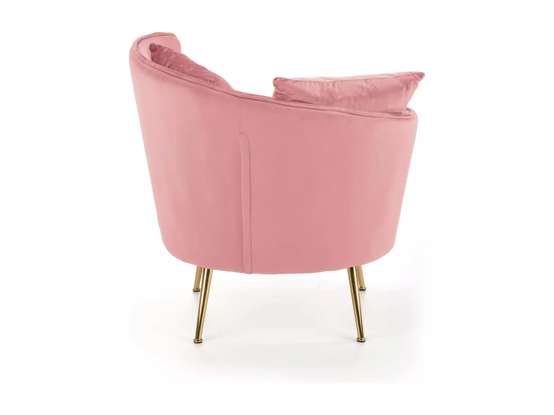 Fauteuil contemporain en velours rose avec pieds dorés en métal AEDAN