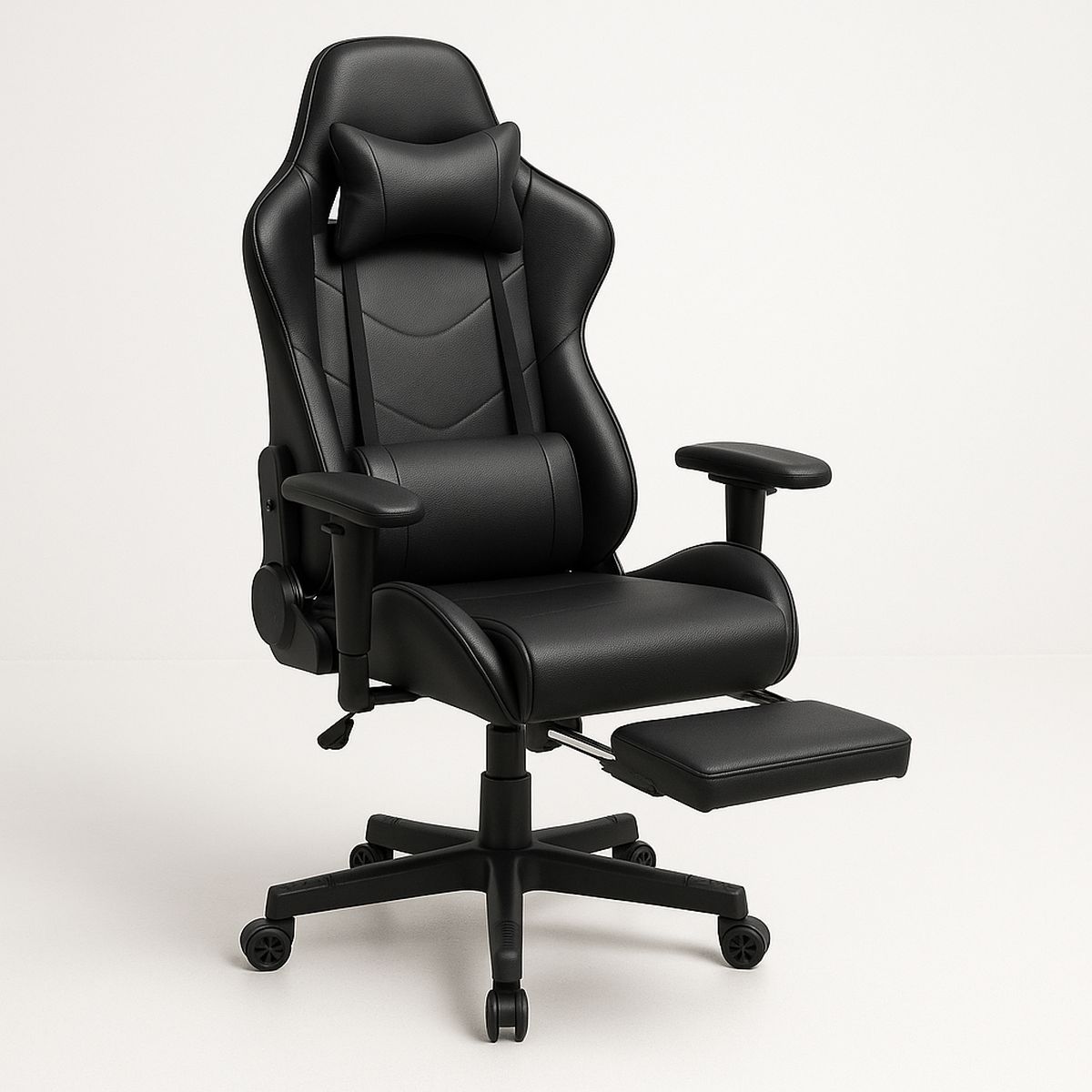 Gaming-Stuhl mit verstellbarer Rückenlehne und Fußstütze, Kunstleder,