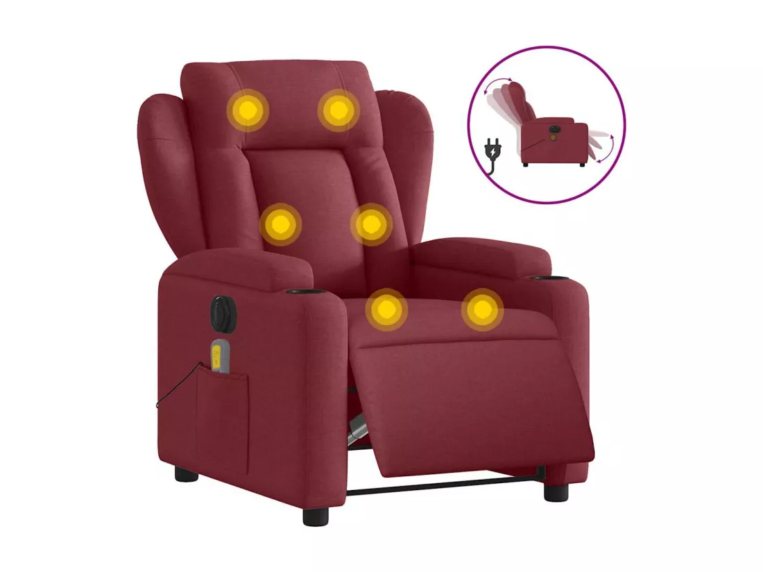 Fauteuil massant inclinable électrique Rouge bordeaux Tissu