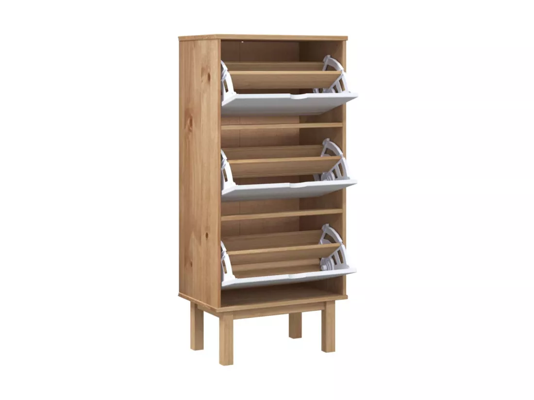 Armoire à chaussures OTTA et 3 tiroirs Marron et blanc Bois pin