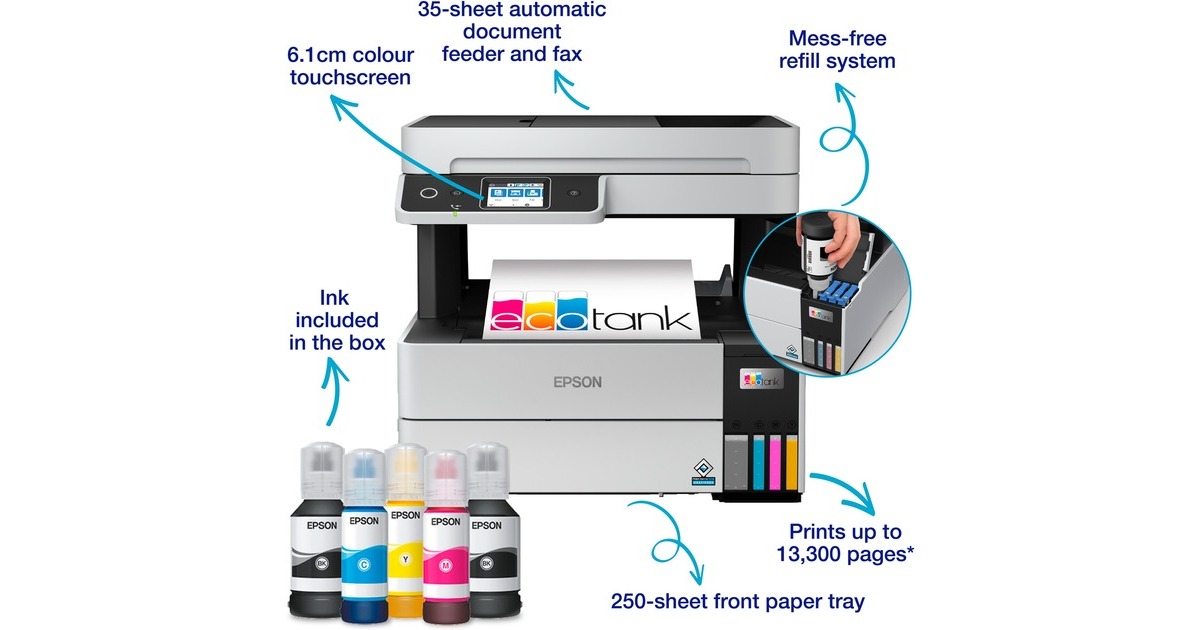 EpsonEcoTank ET-5170 all-in-one inkjetprinter  (Grijs/zwart,  Afdruk, Scan, Kopie, Fax, WiFi, USB, Ethernet)