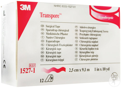 3M Transpore Sparadrap Transparent 2,5cm x 9,1m Pièces 12 (1527-1)
