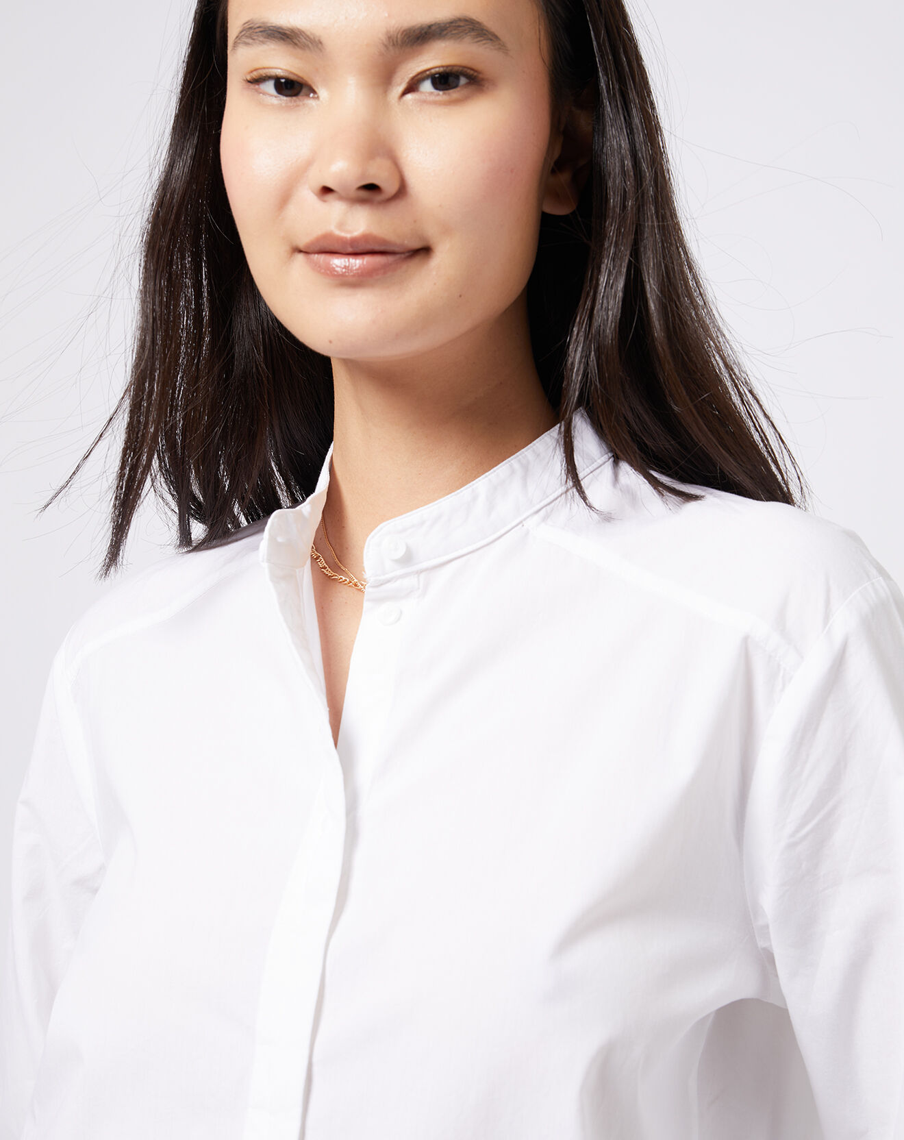 Esprit Chemise en Coton oversized col mao blanche