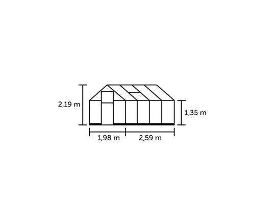 Halls Qube 68 kas, 5,1 m², 3 mm veiligheidsglas, 198 x 259 cm, zwart