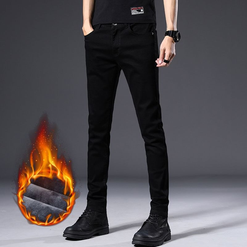 Nataro - Skinny jeans met effen fleecevoering en gemiddelde taillehoogte
