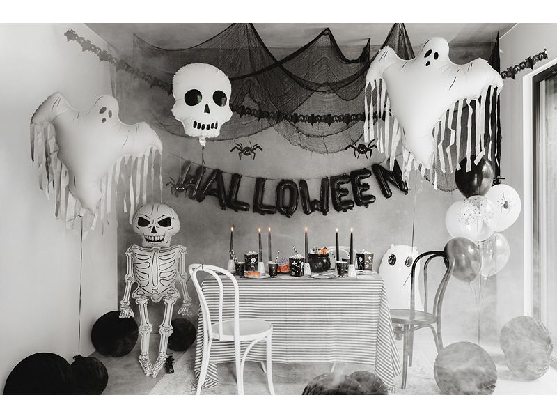 Partydeco Folienballon Schädel 36 x 4 cm, 1 Stück Gruseliger Folienballon für Halloween Partys