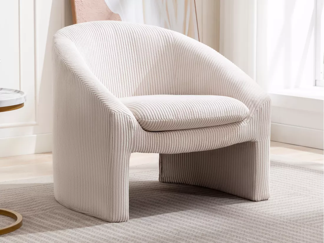 Fauteuil en velours côtelé crème OSSANA