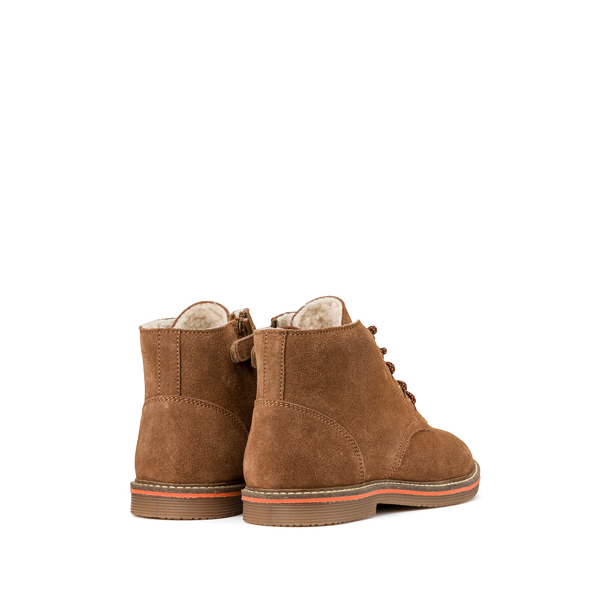 COLEÇÃO LA REDOUTE<br>Botas de cano curto em couro forrado com zíper e cadarços