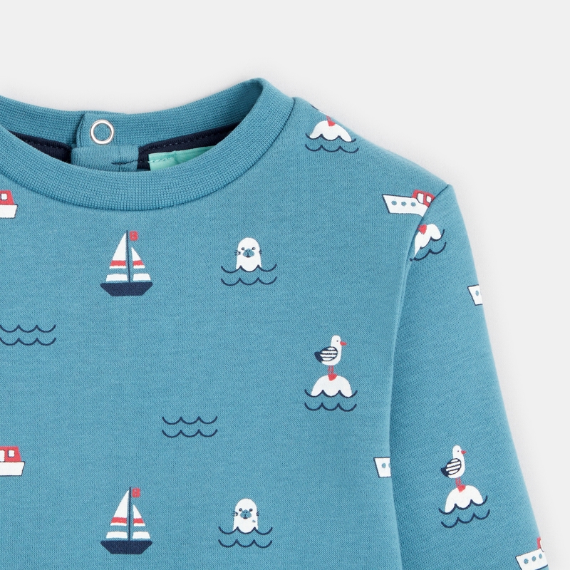 Sweat molleton imprimé mer bleu bébé garçon