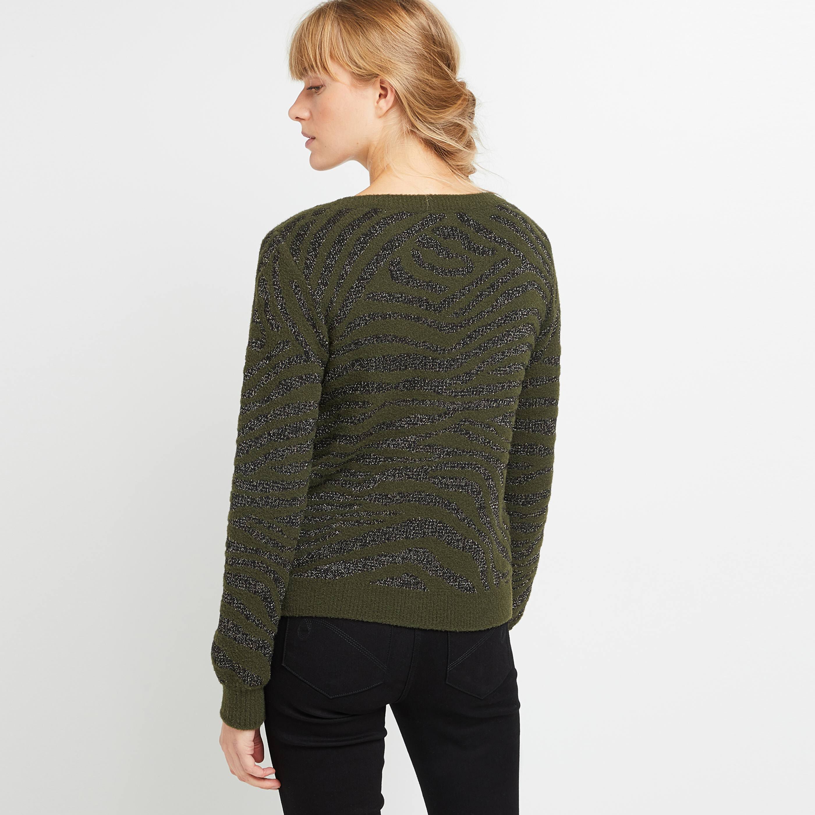 Pull jacquard zébré femme - KAKI