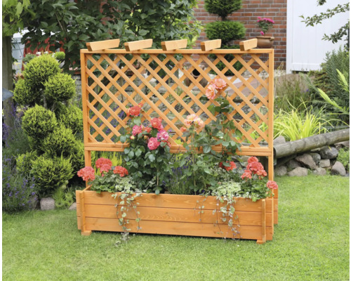 Bloembak met trellis, promadino hout, 140 x 65 x 140 cm, bruin