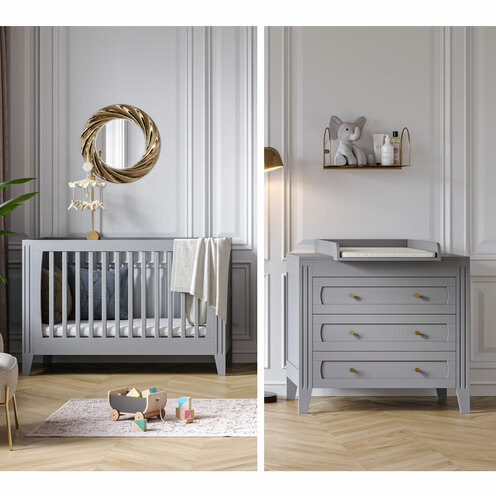 Chambre DUO Lit 70x140 Commode MILENNE by Vox Gris clair - VOX
