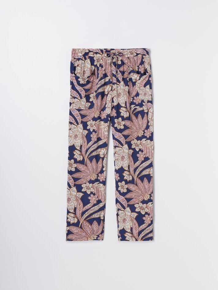 Calças fluidas estampadas - Azul Marinho