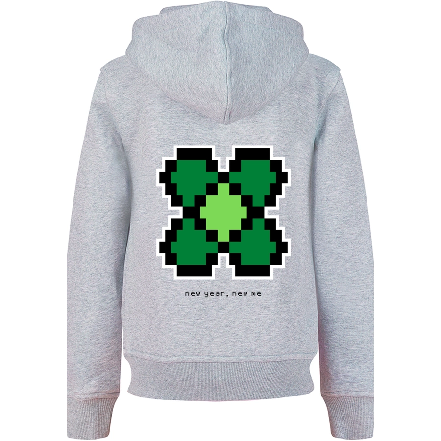 F4NT4STIC Hoodie Silvester Happy New Year Pixel Kleeblatt heather grey