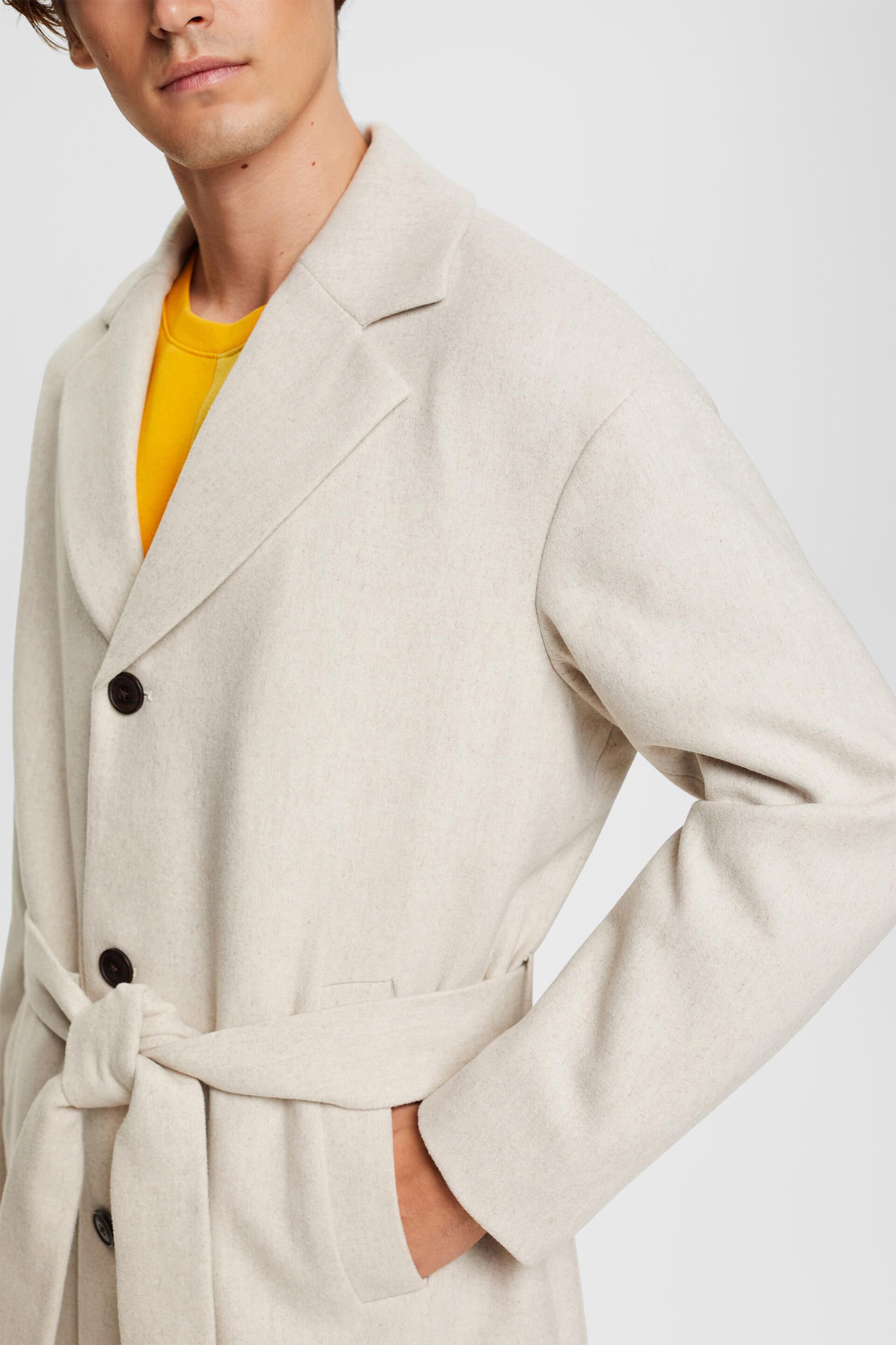 Manteau en laine mélangée muni d’une ceinture à nouer