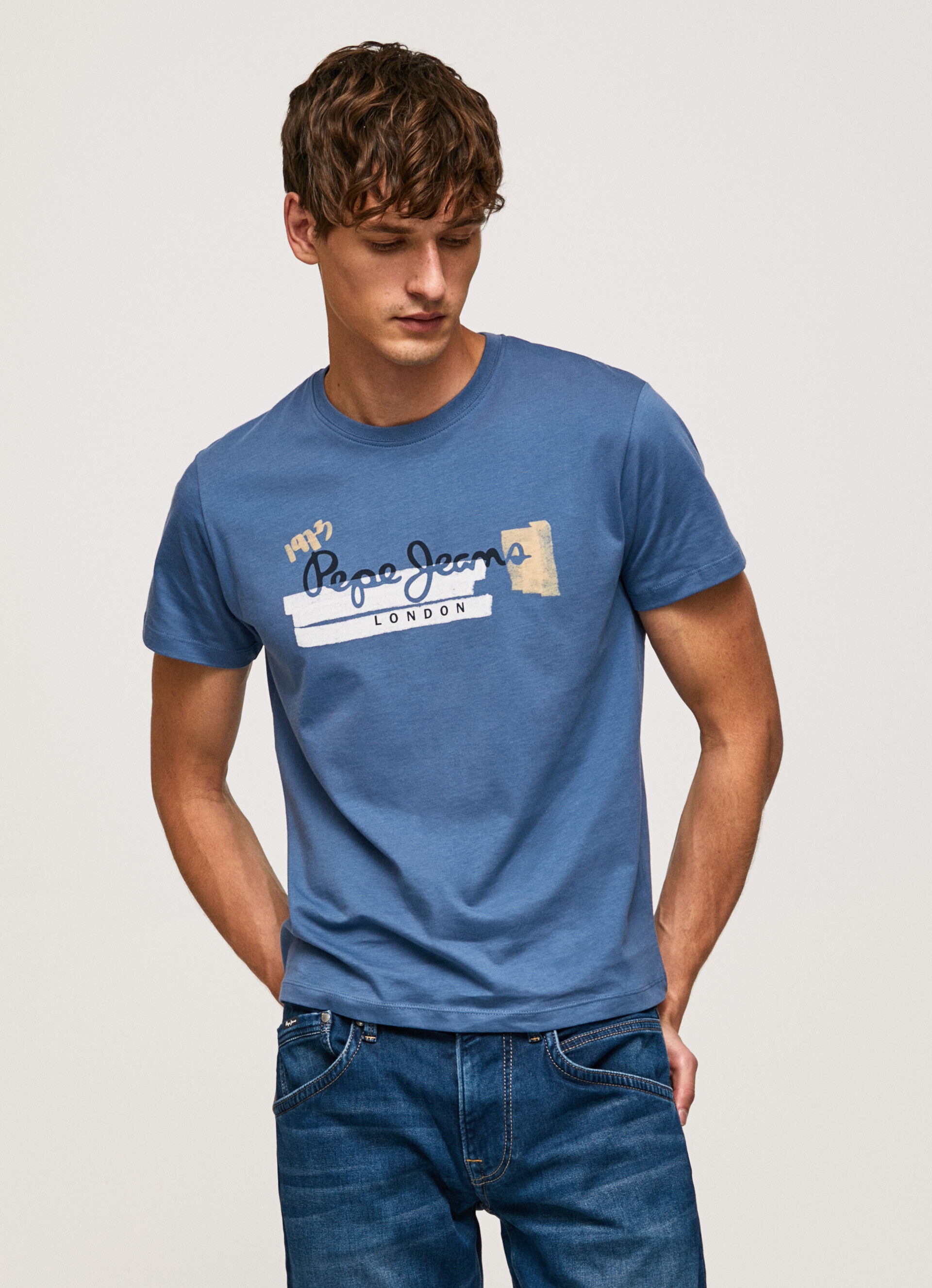 Camiseta de algodão com logo de pinceladas - azul ozzy