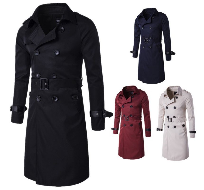 Aozora - Effen dubbelrijige midi-trenchcoat met riem