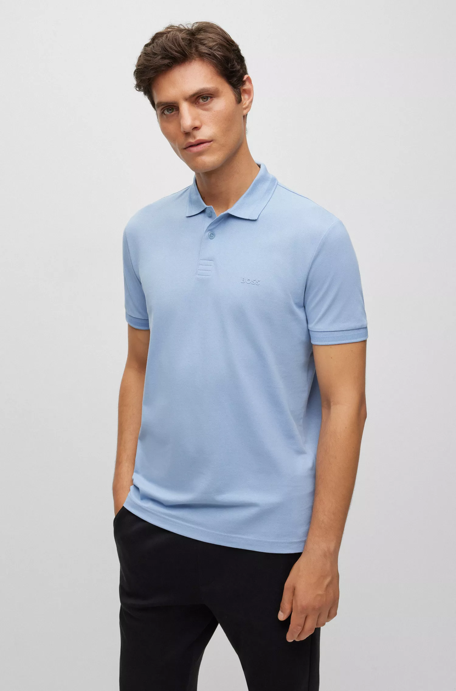 Camisa polo BOSS verde em piqué de algodão com logotipo tonal.