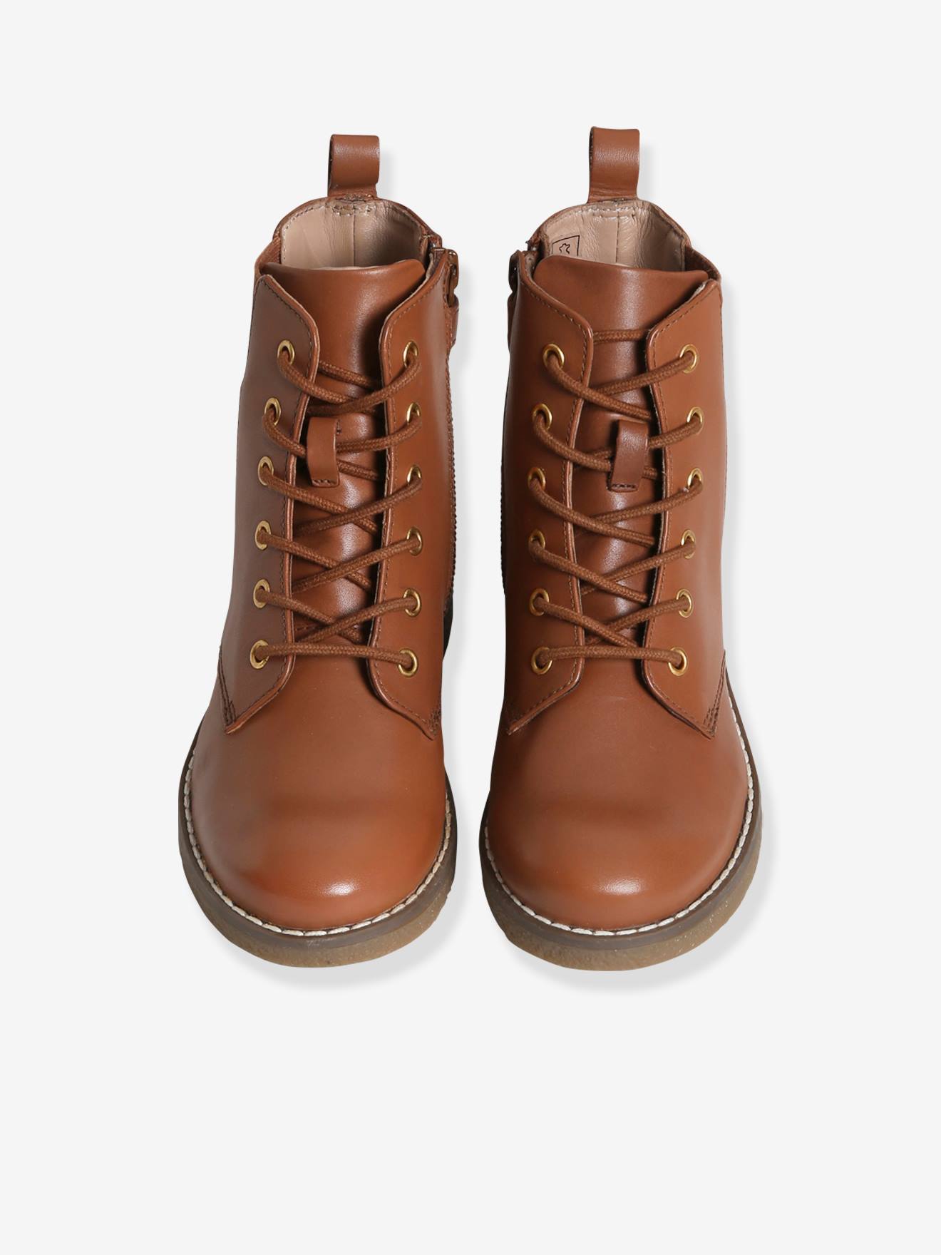 Botas de cano alto com cadarço e zíper em couro, para meninas, pretas lisas com estampas.