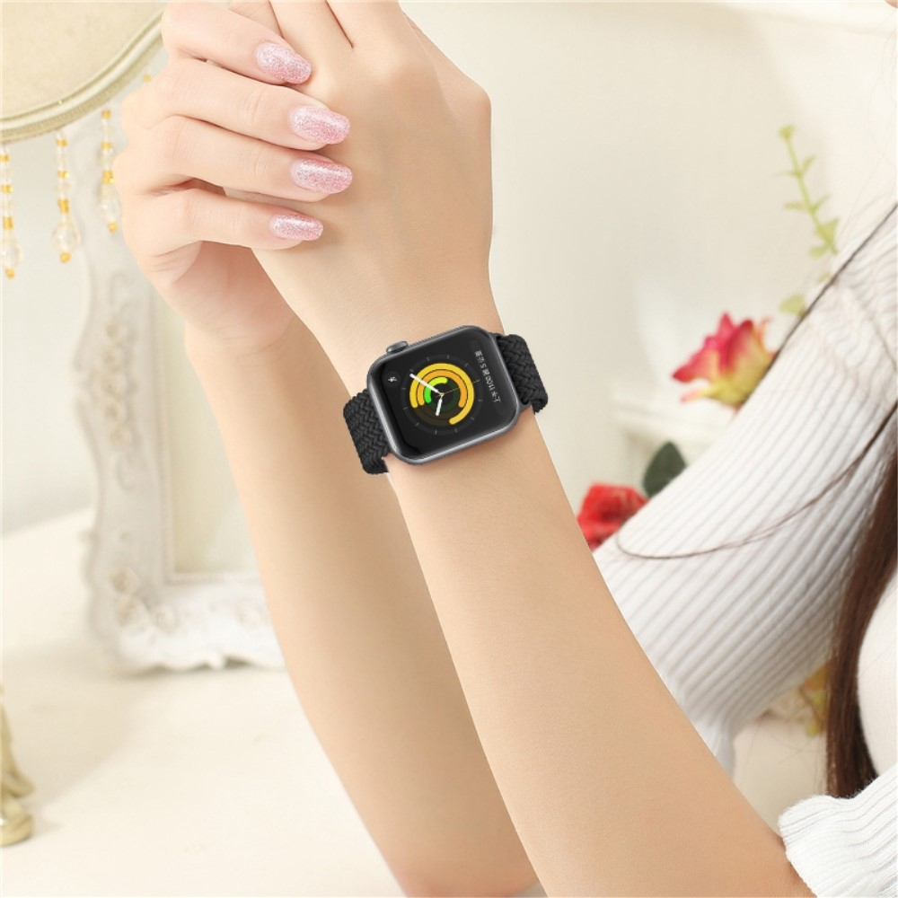 Apple Watch (49/46/45/44 mm) Elastisches Nylon Gummi Armband mit Schnalle (Gelenkumfang: 155-240mm) - Schwarz