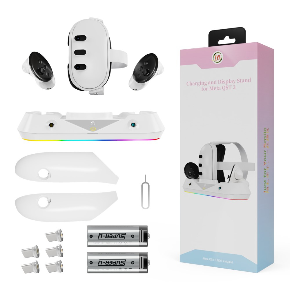 Meta Quest / Oculus Quest 3 Charging Dock Ladestation Halterung für VR Brille und Controller mit LED Beleuchtung - Weiss