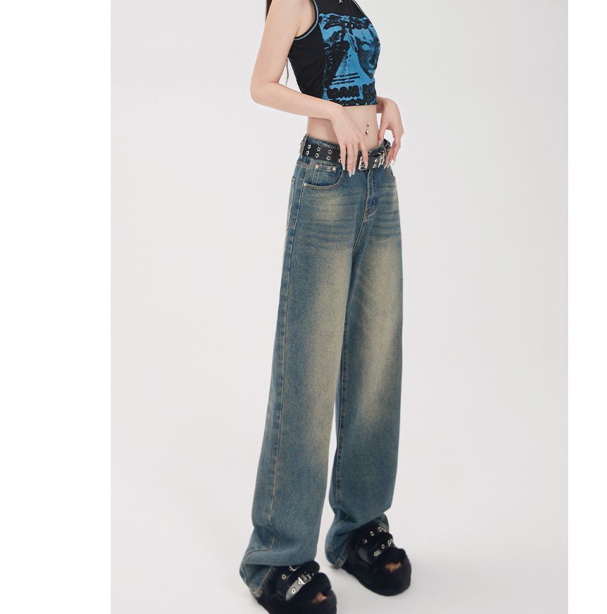 Denimot - Low Rise Washed Wide Leg Jeans (diverse designs)