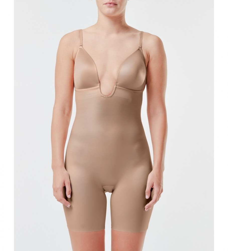 Cinta modeladora SPANX com decote em U e pernas curtas 10157R bege champanhe