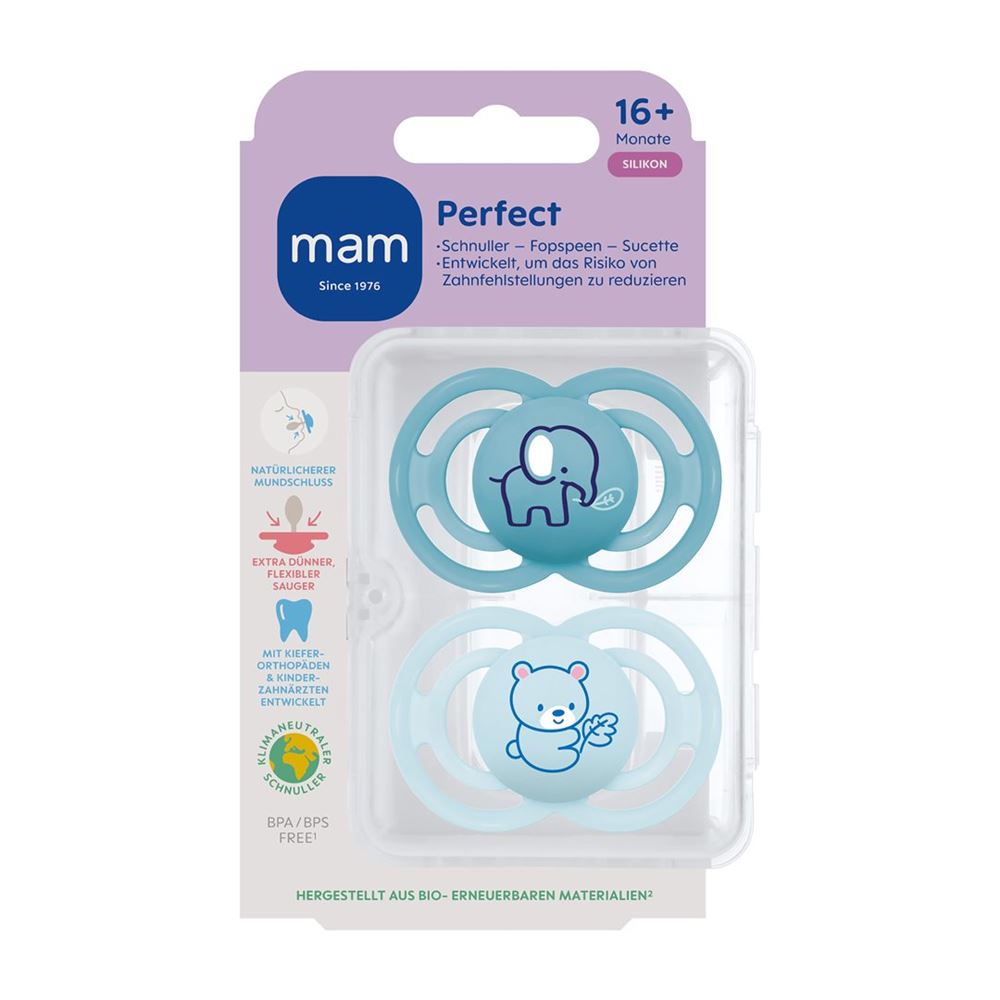 MAM Perfect Nuggi<br>2 Stück, Silikon 16-36 Monate Boy