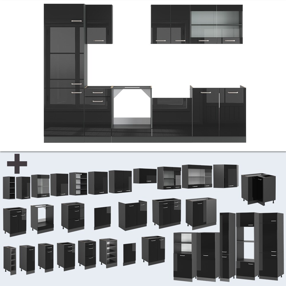 Vicco Küchenzeile R-Line Solid Anthrazit Schwarz 300 cm modern Küchenschränke Küchenmöbel